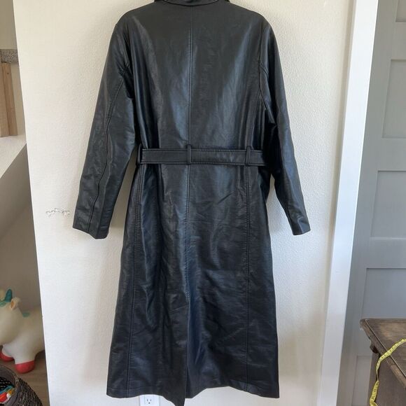Rebecca Minkoff Mod Trench Coat Long Belted Faux Leather Jacket Size L Lined - Picture 7 of 13